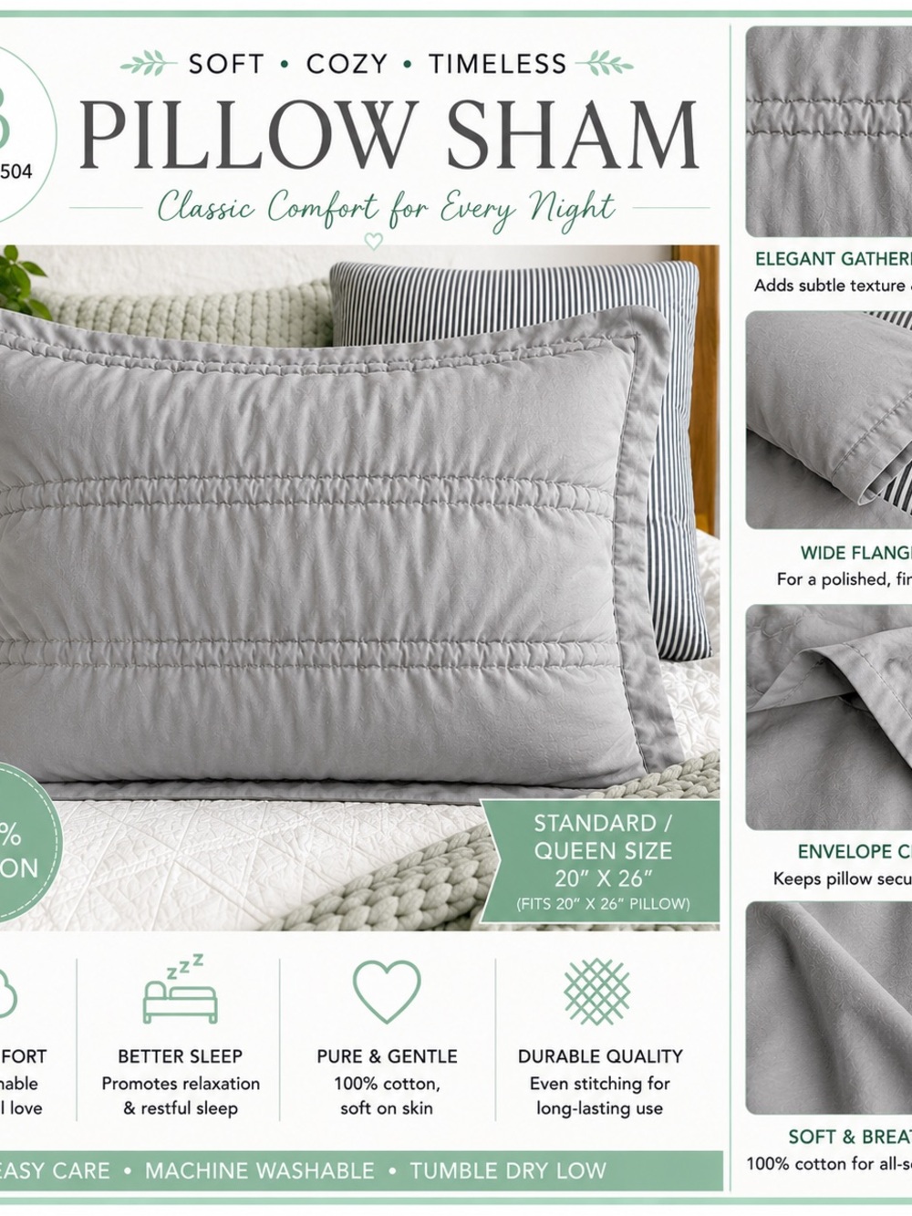 West Elm White 100% Cotton Pillow Sham | Standard/Queen 20x26 | Textured Quilted